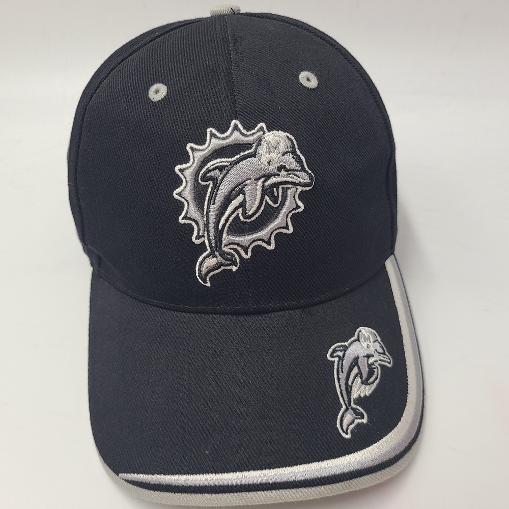 Vintage Miami Dolphins Hat Adjustable Twins Enterprise Black‎ Gray NFL Football